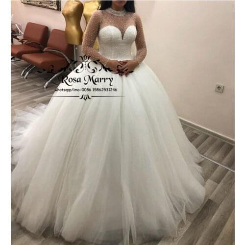 Luxury Plus Size Ball Gown Wedding Dresses 2020 Long Sleeves Beaded Sequined Arabic Mulsim Turkey Vestido De Novia Bridal Gowns