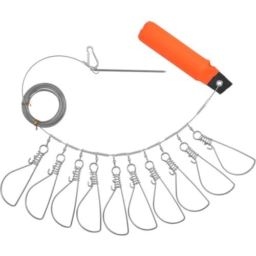Fishing Stringer Clip Live Fish Lock 10m High Strength Snaps Buckle Big Fish Steel Wire Rope Cable Fishing Holder Kit with Float