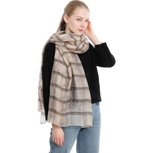 Fashion Women Plaid Scarves Classical Long Check Shawls Silk and Wool Blended High Quality Wraps