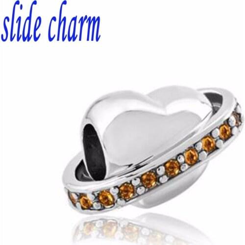 Slide charm Free shipping Christmas gift heart beads fit Pandora bracelets universe charm bracelets and jewelry accessories