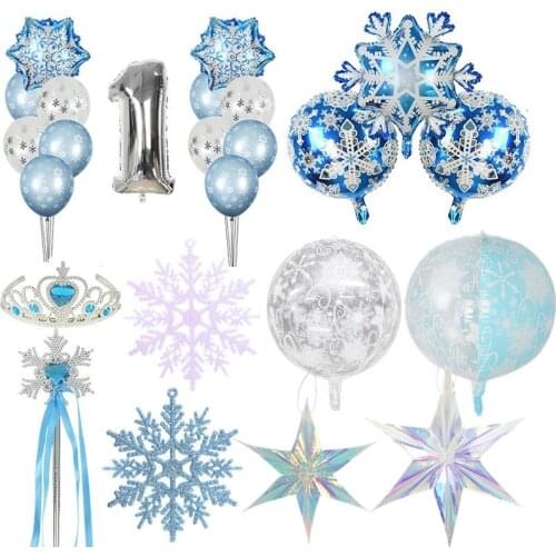 Snowflake Decorative Party Supplies Snow Confetti Latex Balloon Number Foil Balloon for Kids Birthday Summer Winter Decorations