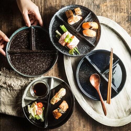 T-shaped three-divided dinner plate household ceramics for one person reduced fat breakfast plate Japanese creative tableware