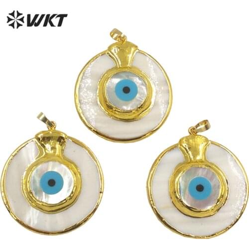WT-JP260 Amazing Gorgeous Newest Natural big white shell eye pendant 18k real gold plated round eye shell necklace pendant