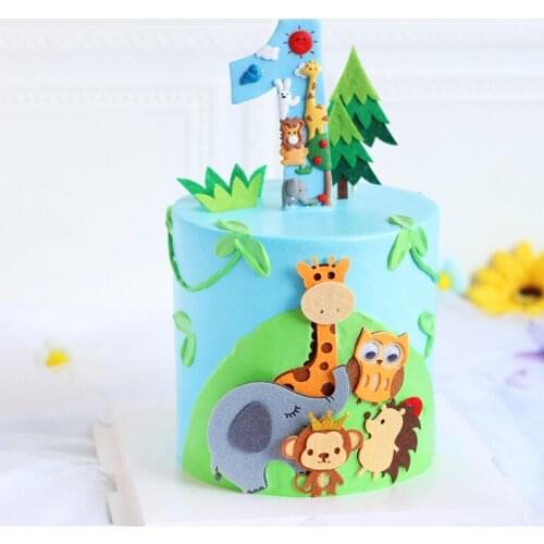 Baby birthday1 year old With Soft Ceramic Animal Lion Giraffe Cat And Dog Number 1 Ornament Plug-in Cake Toppers Cake Decoration