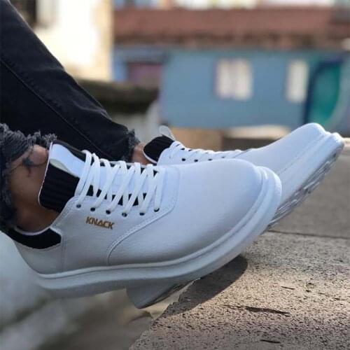 KNACK White Daily Shoes Van for Men 055 White Bottom Artificial Leather Rubber Lace-up Winter Casual Comfortable Outdoor Footwear Sneaker Gel Venus Fast and Free Shipping High Quality Fabric New Season Fashion Trendy