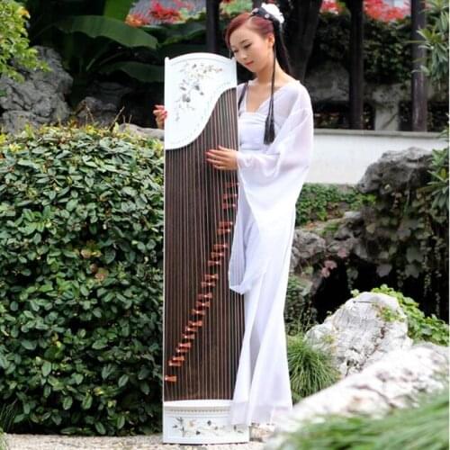 High-end Natural Shells White Carving Guzheng Pattern Handmade Inlay Zither Chinese 21 Strings Music Instrumment