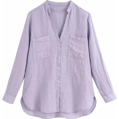 Za New Spring Autumn Women Retro Simple Style Loose Roll Up Sleeve Basic Solid Color Shirt Casual Chic Tops XITIMEAO