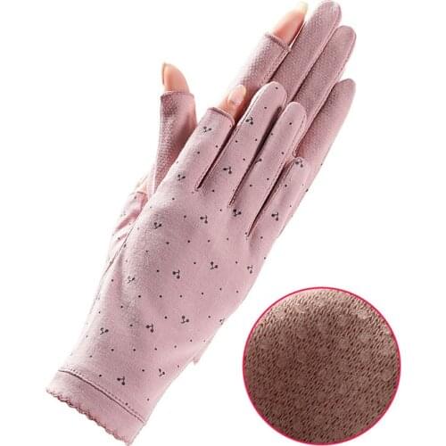 Women Summer Thin Cotton Cycling Anti-slip Sunscreen Gloves Female Half Finger Anti-UV Touch Screen Driving Mittens