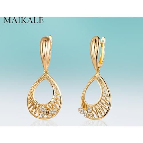 MAIKALE New Classic Hollow Gold Water Drop Earrings Butterfly Inlay Cubic Zirconia Earrings for Women Jewelry Gift Brincos