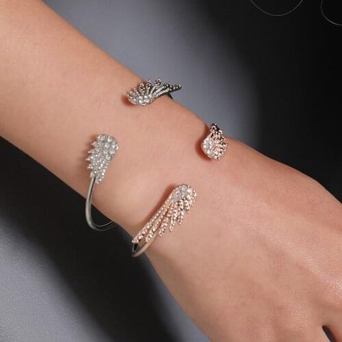 Fashion Sweet Alloy Angel Wings Pattern Zircon Bracelet For Women Simple Silver Color Bracelets Korean Style Jewelry Gift