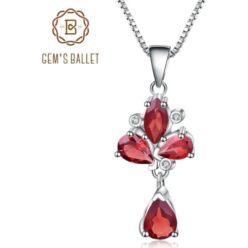 GEMS BALLET 3.42Ct Natural Red Garnet Flower Pendant 925 Sterling Silver Necklaces & Pendants Fine Jewelry For Women Wedding