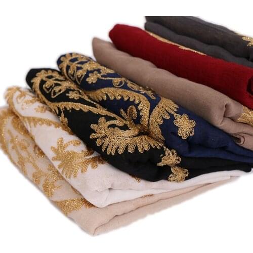 Ladies embroider hijab scarf shawls muslim cashew lightweight scarves plain cotton wraps fashion headband scarves 190*80cm