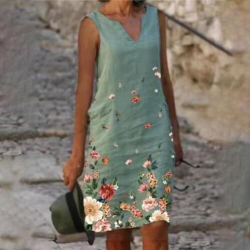 Womens dress Vintage plus size fashion Dress For Women summer Casual knee length dress Elegant Sleeveless Dress loose Female