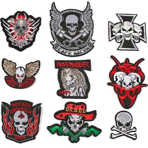 10pcs skull Skeleton head death Iron On Embroidered Patch For Cloth Cartoon Badge Garment Appliques Accessory