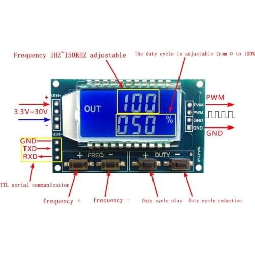 1Hz-150Khz Signal Generator PWM Board Module Pulse Frequency Duty Cycle Adjustable Module LCD Display 3.3V-30V 1Hz - 150Khz