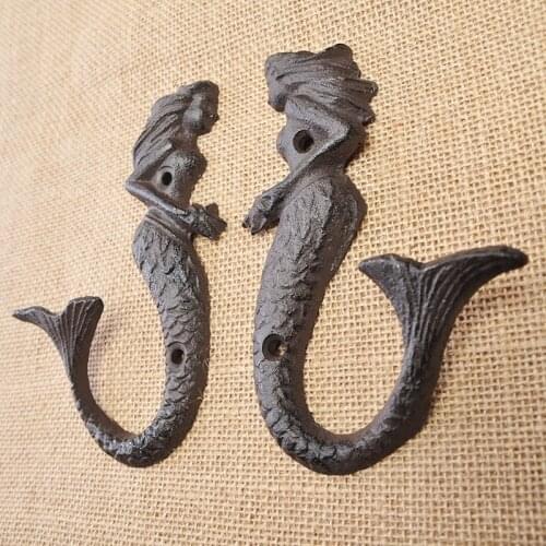 2 Pcs Mermaid Hooks Iron Durable Elegant Bedroom Household Wall Hanging Door Back Hats Hooks Organizer Decor ZM803