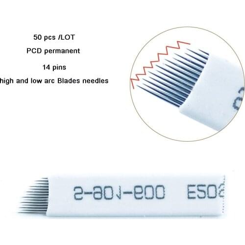 50PCS 14 Pins Blade permanent makeup tattoo Needles EyebrowHigh Low arc blades needles for manual pen microblading circular arc