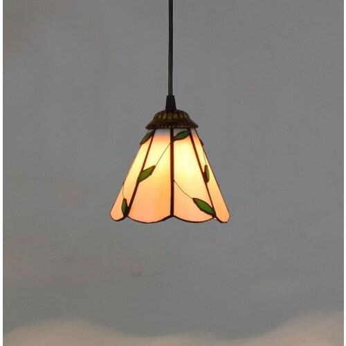 6-Inch Tiffany Colored Glass Restaurant Bar Counter Small Droplight American Retro Hotel Leaves Art Glass Lamp