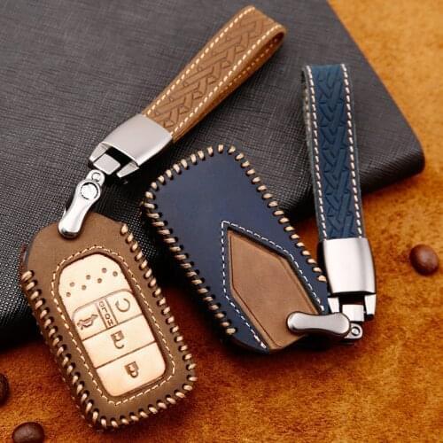 Car Handmade Leather Key Case Cover Key case For Honda Accord Civic 2018 2019 Odyssey CRV Pilot HRV Vezel City keyless entry