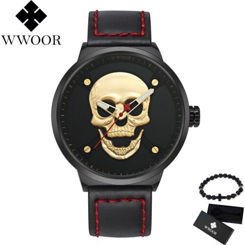 New Men Skull Watch Brand Luxury Leather Quartz Watches mens Business Fashion Waterproof Retro Clock Relogio masculino Free gift