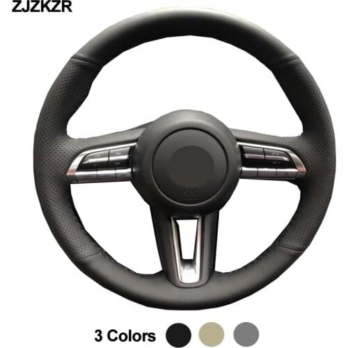 Black Beige Gray Car Steering-Wheel Cover Wrap Hand Sewing For Mazda CX-30 CX30 2020 2021 For Mazda 3 Axela 2019-2021 MX-30 2020