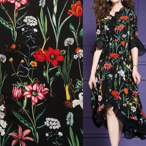 Breathable High-end Floral Polyester Crepe De Chine Jacquard Fabric for Dresses Womens Clothing for Sewing Material by Meter