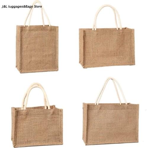 M68C Jute Tote Bags Burlap Reusable Beach Shopping Grocery Bag with Handle Large Capacity Travel Storage Organizer for Women