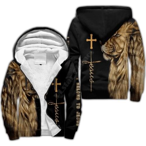 I Belong To Jesus Lion 3D printed Fleece zipper Hoodies Men Women Winter Warm plus velvet jacket cosplay costumes Casual Coat