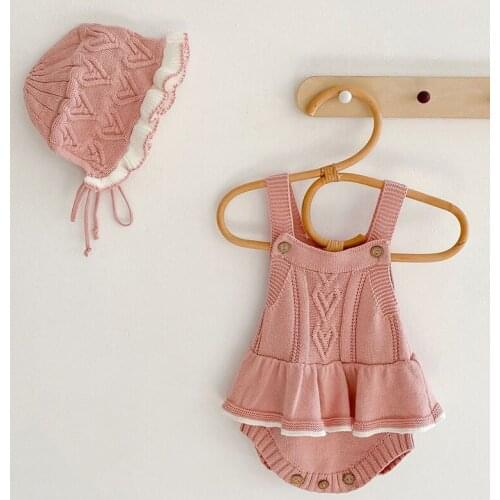 Cotton Knitt Sweater Dress for Newborn Baby Girls Clothes Spring New Infant Baby Suspender Jumpsuit for Toddler Baby Bodysuit