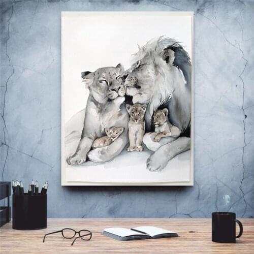 Canvas Home Decor Modular Happy Lion Family Prints Painting Cartoon Poster Modern Wall Art Pictures for Living Room Unframed