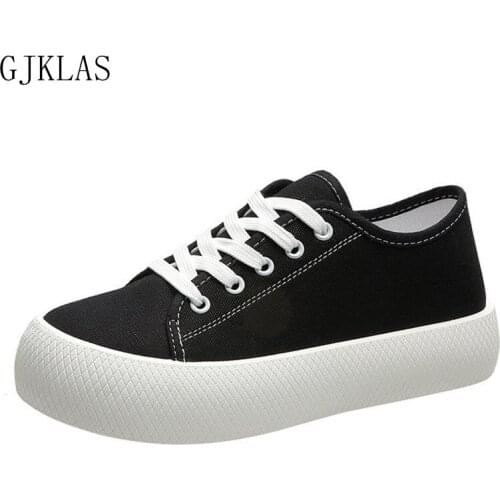 Canvas Shoes Woman Flats Chunky Sneakers Casuales Sport Shoes for Women Fashion Vulcanize Shoes Lace Up New Platform Sneakers