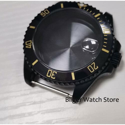 BLIGER SUB 40MM Black PVD Coated Automatic Watch Case fit NH35A NH36A Ceramic Insert Screw Crown Seeing Backcover