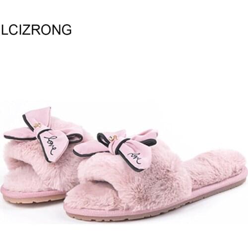 LCIZRONG Winter 13 Colors Plush Home Slippers Women 35-42 Large Size Fashion Hand Made Butterfly-knot Warm Sweet Unisex Slippers