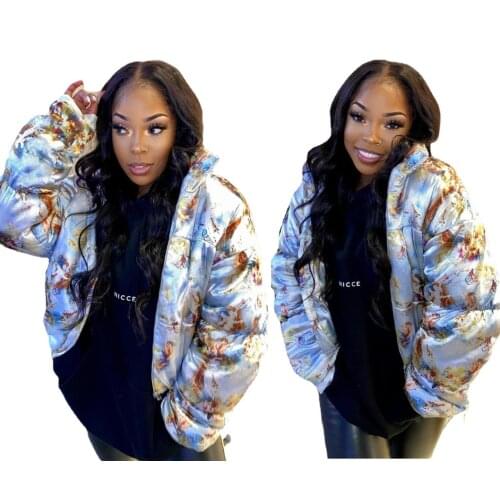 LINLING Original Fashion Brand Classic Printed White Duck Down Winter Female Short Stand Collar Wind Proof Down Jacket