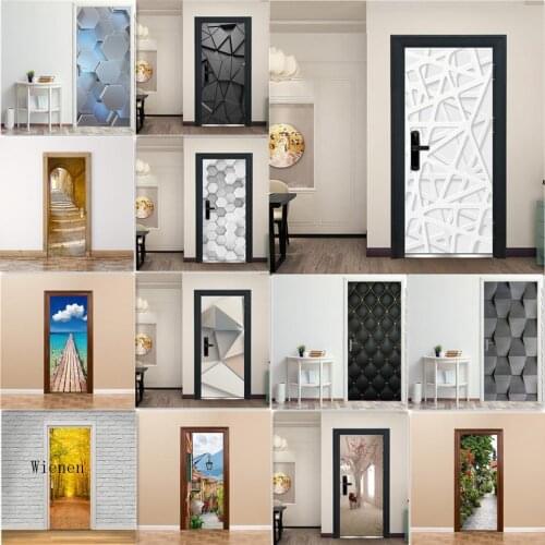 3D Door Decoration Wallpaper Modern Design Door Sticker Self-adhesive Waterproof Poster Home Door Renew Mural Decal Deur Sticker