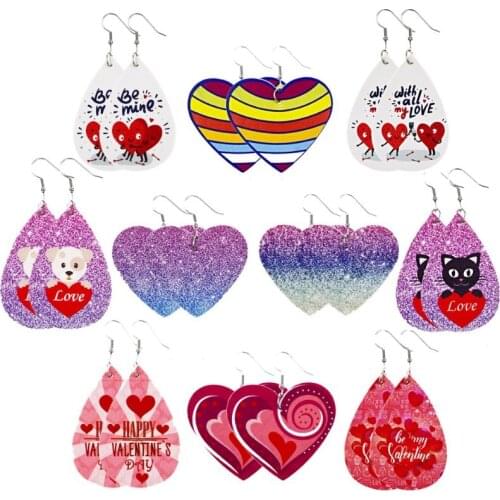 New Dot Pattern Heart Print PU Leather Drop Earrings Dangle Drop Earrings Valentines Day Gift Love Fashion Jewelry Wholesale