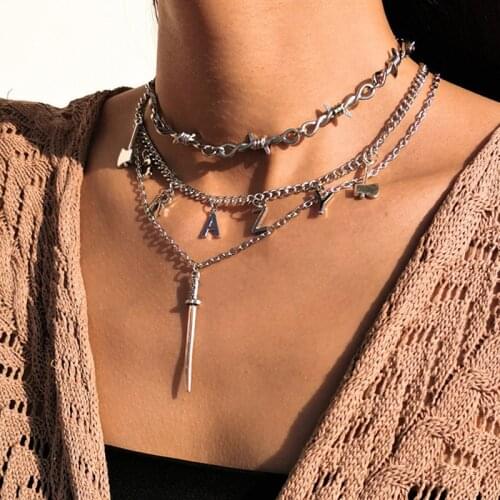 3 Pcs/Set Punk Thorns Letter Crzay Sword Pendant Necklace Set Fashion Clavicle Chain Necklace for Women Jewelry Accessories