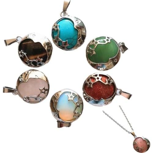 DIY Filigree Opal Pendant Charm with Several Designs Silver Color Plated Stone Charm Necklace