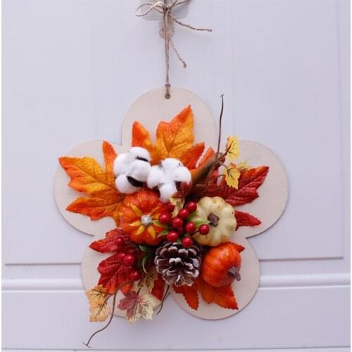 Halloween Props Leaf Wreath Autumn Maple Pumpkin Berry Garland Front Door Home Wall Decoration
