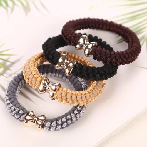 4pcs/lot 2018 New Thick Ponytail Hair Tie Elastic Rubber Band For Girls Gold Bowknot Hair Band For Women Fashion Accessories Gum
