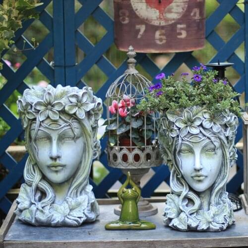 Garden Human Head Flower pot Ornaments Cement Goddess Portrait Venus Statue Vase Decoration Courtyard Sculpture Figurines Crafts