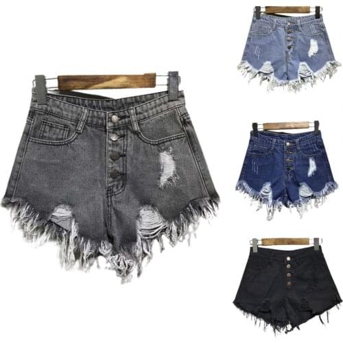 Sexy short Jeans women denim booty Shorts Ladies Shorts Tassel All Match High Waist Button Placket Ripped Shorts Casual Wear