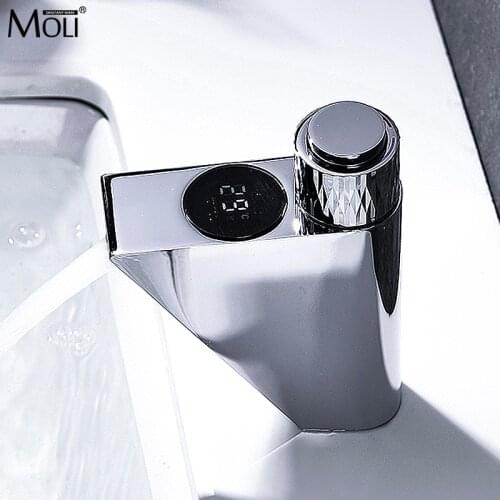 LED Intelligence Temperature Digital Display Faucet Bathroom Solid Brass Chrome Basin Tap Cold&Hot Water Power Faucets MLg09