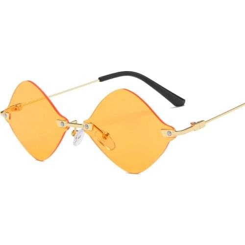 Rimless Square Frame Women Men Sunglasses Pink Red Orange Lens UV400 Eye Protection Girl Sexy Ladies Fashion Outdoor Eyewear