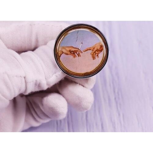 The Creation of Adam with a Cigarette Pin Michelangelo Hand Brooch Art Badge Artist Jewelry Decor