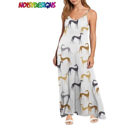 NOISYDESIGNS Women Sexy Long Dress Women Dress Summer Sleeveless Dresses Female Elegant Greyhound Dog Print Spaghetti Dresses