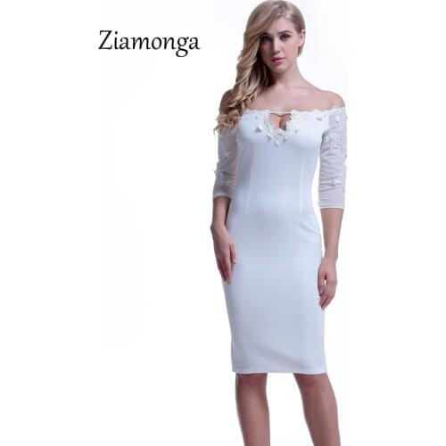 Ziamonga High Quality 2018 Winter Dress Sexy Women Bandage Dress Black White Floral Lace Celebrity Club Evening Party Dresses