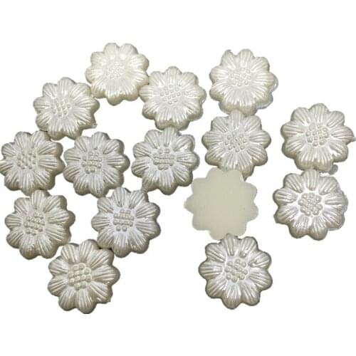 100pcs 12mm Ivory Pearls Resin Daisy Flower Flatback Embellishments DIY Phone Decorations Scrapbooking Crafts