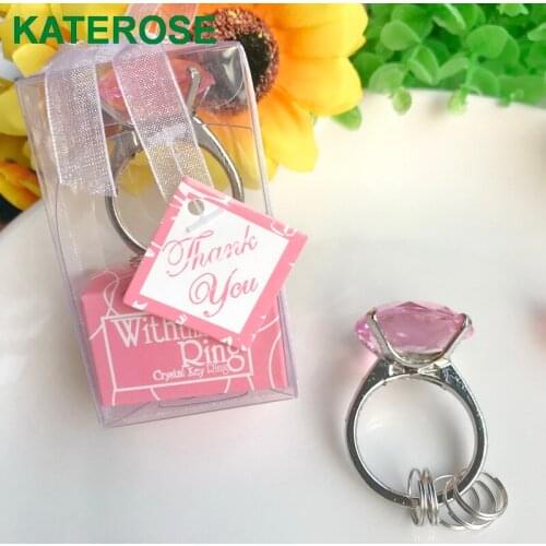 12PCS Pink Crystal Keychain Ring Wedding&Bridal Shower Favors Birthday Party Giveaways For Guest