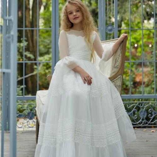 2021 Little Princess Flower Girl Dresses For Wedding Jewel Neck Lace Toddler Pageant Gowns Elegant First Communion Dress